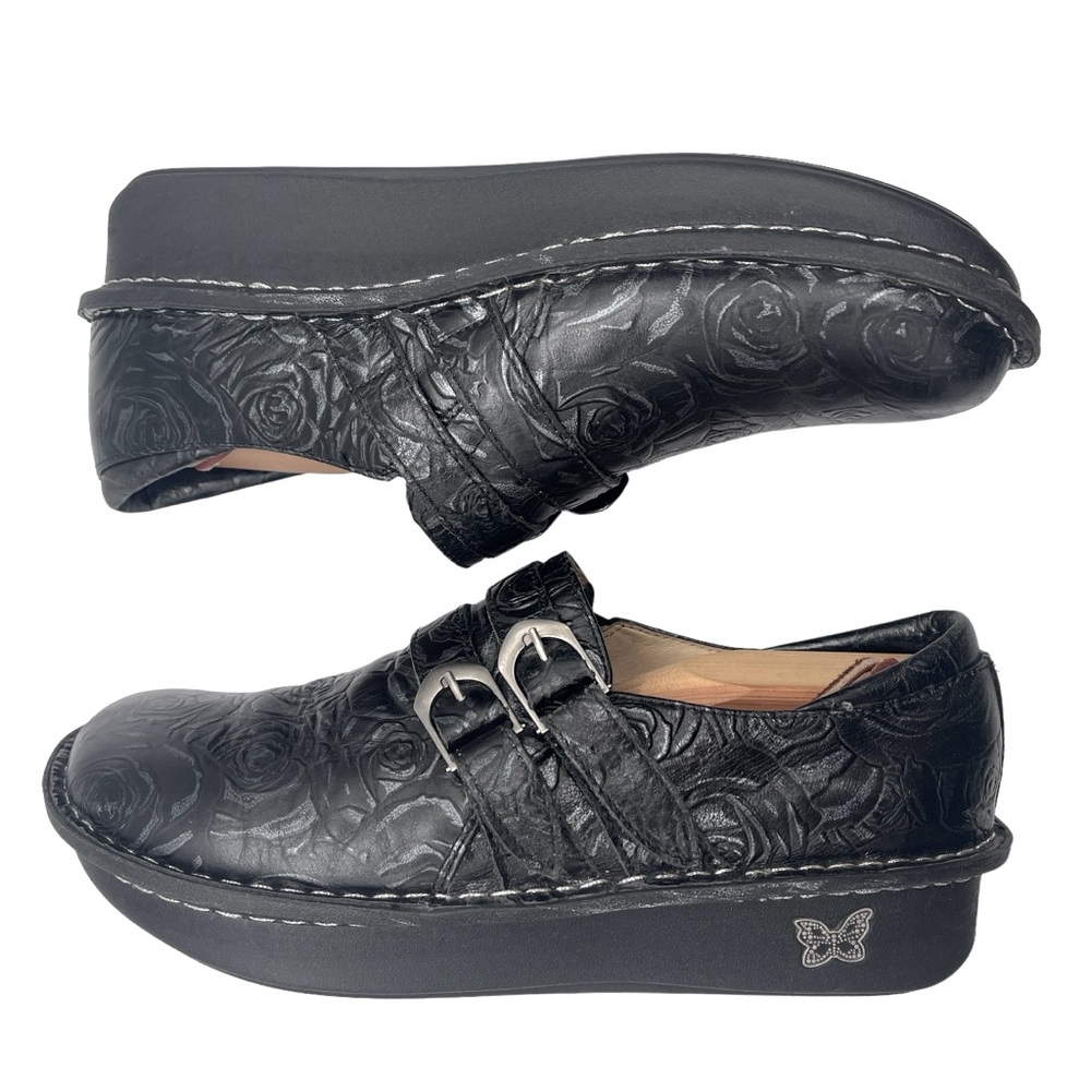 Alegria Alli Black Leather Floral Slide On Slip Resistant Comfort Nurse Clog - Picture 3 of 16